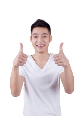 Başparmakları havada genç bir adamın portresi.