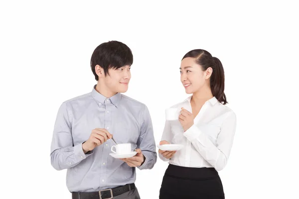 Portrait Businessman Businesswoman Drinking Coffee — Stock Photo, Image