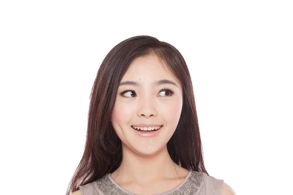 Jonge Vrouw Glimlachen Witte Achtergrond — Stockfoto