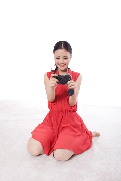 Young Woman Looking Images Camera — Stock Photo, Image