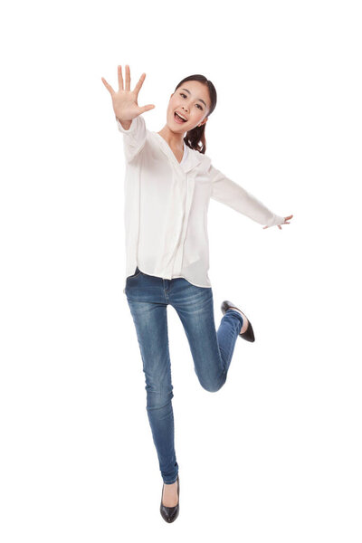 Young woman posing on white background 