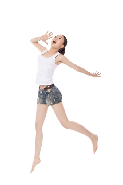 Молодая Женщина Прыгает Кричит — стоковое фото
