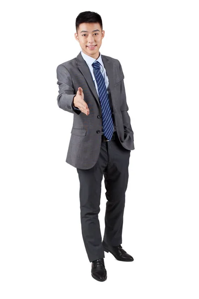 Biznesmen Trzymający Się Ręce Pozdrawiający — Zdjęcie stockowe