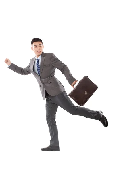 Retrato Homem Negócios Segurando Mala — Fotografia de Stock