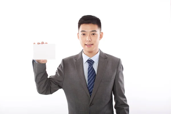 Businessman Holding Blank Paper — Stock Photo, Image