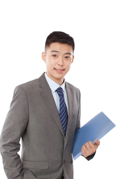 Portrait Young Bisinessman Holding Folder — Stock Photo, Image