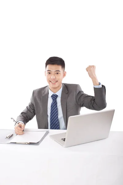 Portrait Young Bisinessman Talking Telephone — Stock Photo, Image