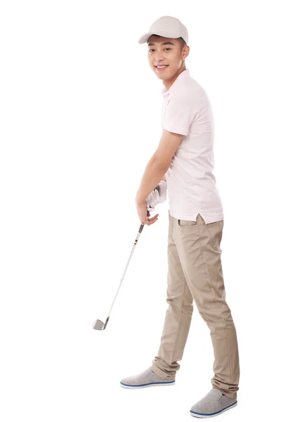 Male Golfer Swing Golf Club Portrait — Stock Photo, Image