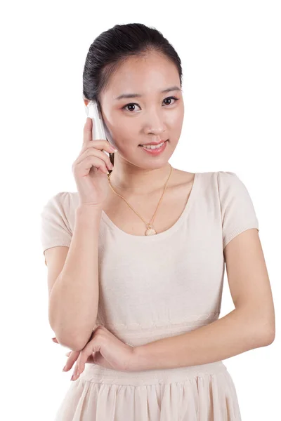 Молода Жінка Використовує Мобільний Телефон — стокове фото