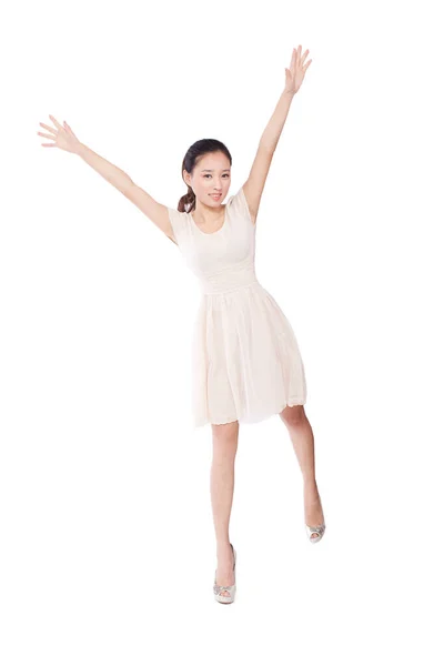 Young Woman Standing Arms Stretched — Stock Photo, Image