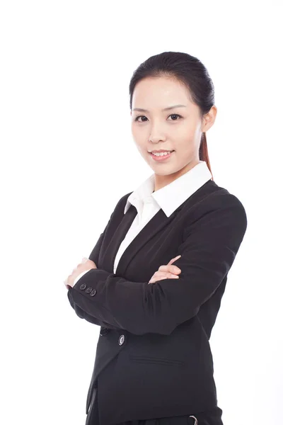 Retrato Una Mujer Negocios Pie Traje — Foto de Stock