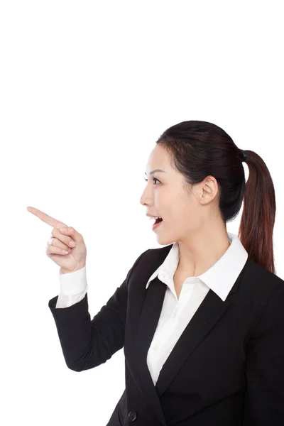 Standing Businesswoman Her Pointing Finger — Stock Photo, Image