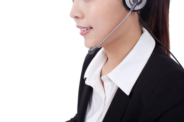Kvinnlig Kontorsarbetare Headset Närbild Porträtt — Stockfoto