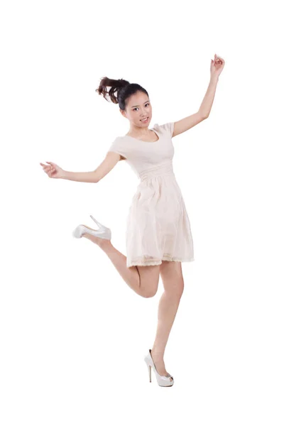 Young Woman Jumping Smiling Royalty Free Stock Photos