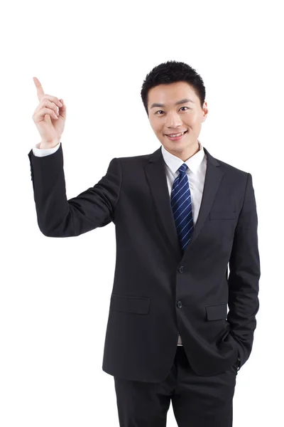 Retrato Joven Empresario Pie Sobre Fondo Blanco — Foto de Stock