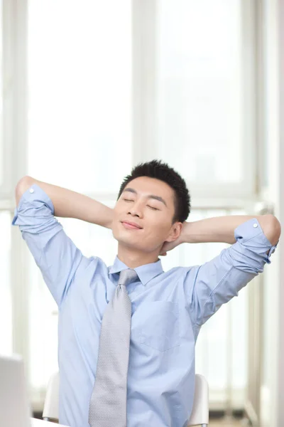 Portrait Young Businessman Relaxing Front Laptop — Stock Photo, Image