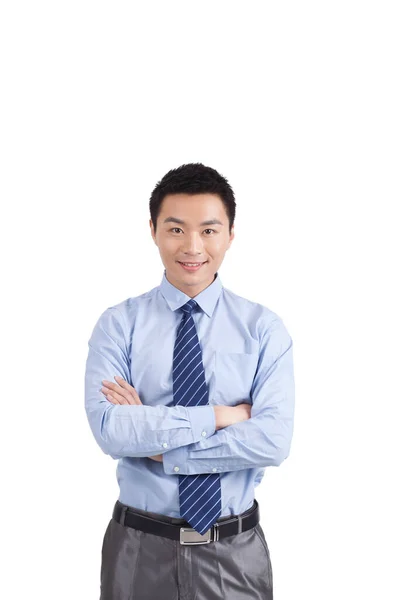 Retrato Joven Empresario Pie Sobre Fondo Blanco — Foto de Stock