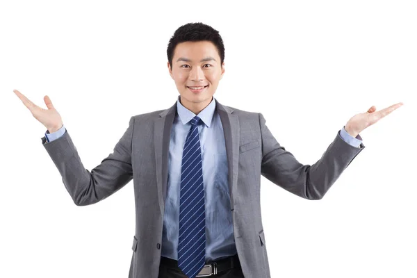 Retrato Joven Empresario Pie Sobre Fondo Blanco — Foto de Stock