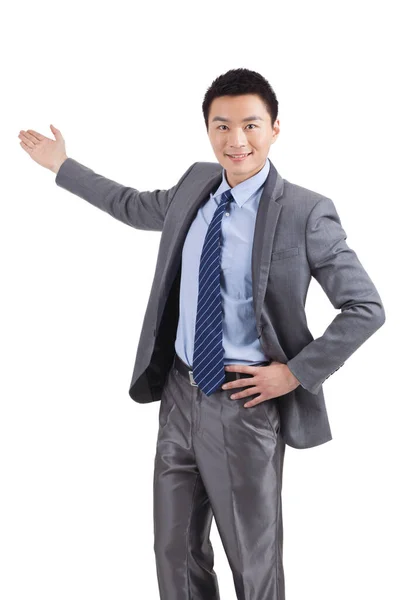 Portrait Young Businessman Standing White Background Stock Photo