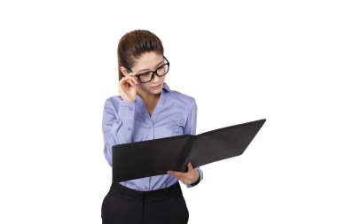 Bir portföy tutan iş kadını