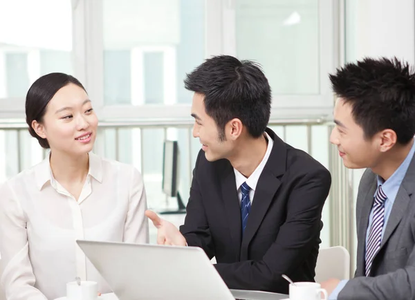 Group Businesspeople Discussing Working Computer — Stock Photo, Image