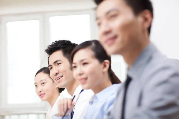 Executives Sitting Conference Table Focus Man Foreground — 图库照片