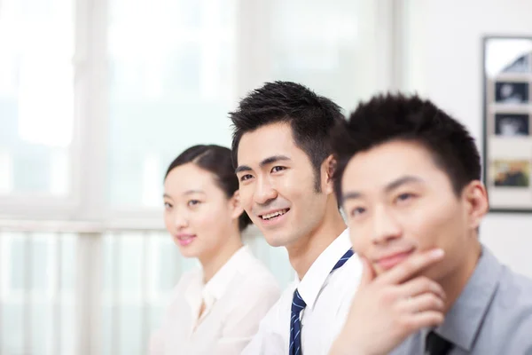 Executives Sitting Conference Table Focus Man Foreground — 图库照片