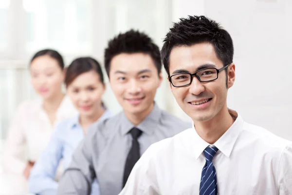 Executives Sitting Conference Table Focus Man Foreground — Foto Stock