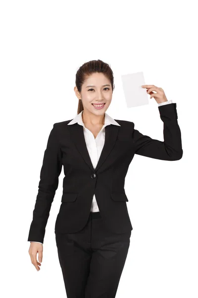 Businesswoman Holding Blank Card — Stock Photo, Image