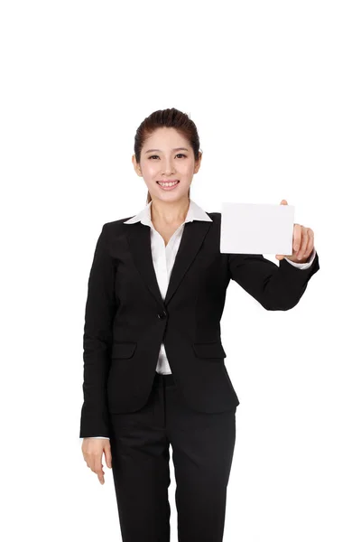 Businesswoman Holding Blank Card — Stock Photo, Image