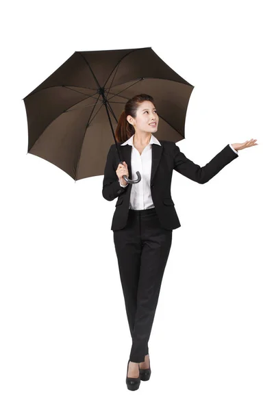 Forretningsdame Med Paraply Hånden – stockfoto
