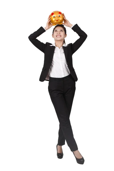 Businesswoman Holding Piggy Bank — Stock Photo, Image