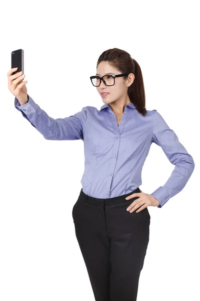 Businesswoman Taking Picture Smartphone — Stock Photo, Image