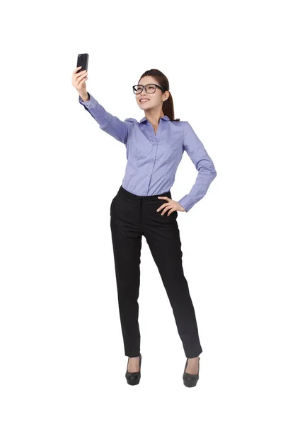 Businesswoman Taking Picture Smartphone — Stock Photo, Image