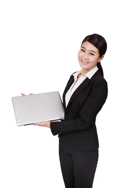 Businesswoman Holding Laptop — Stock Photo, Image