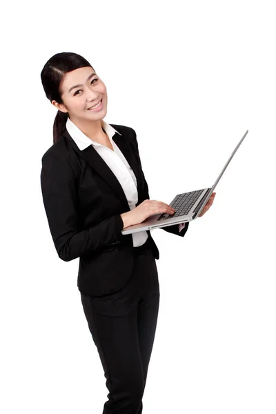 Businesswoman Holding Laptop — Stock Photo, Image