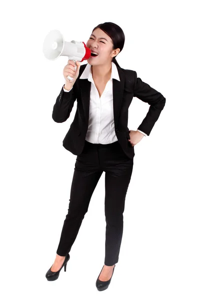 Businesswoman Holding Speaker — Stock Photo, Image