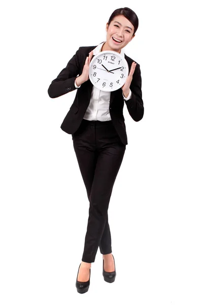 Businesswoman Holding Clock — Stock Photo, Image