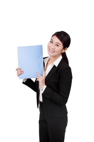 Empresaria Sosteniendo Una Pluma Una Cartera — Foto de Stock