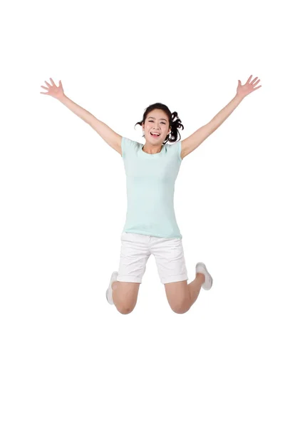 Young Woman Jumping White Background — Stock Photo, Image