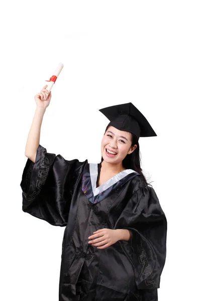Fiatal Lány Diák Birtokában Diploma — Stock Fotó