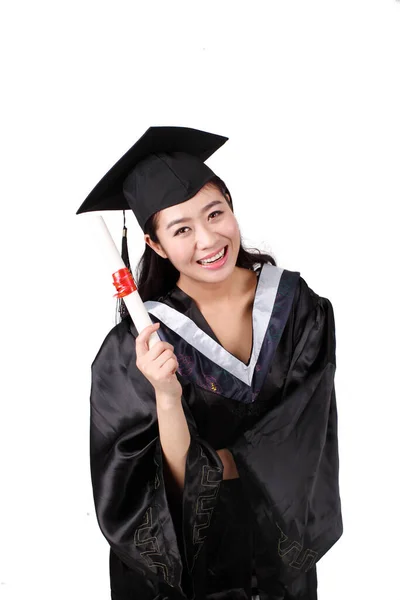Fiatal Lány Diák Birtokában Diploma — Stock Fotó