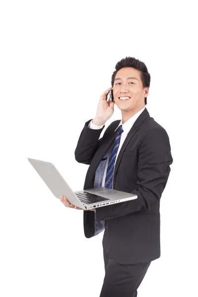 Geschäftsmann Mit Laptop Und Phono — Stockfoto