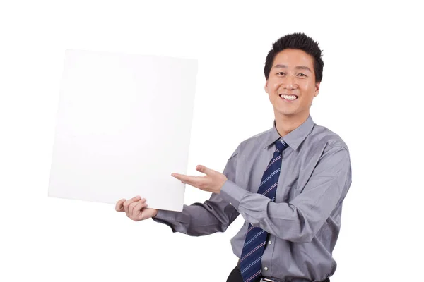 Asian Businessman Holding Blank Sign — Stock Photo, Image