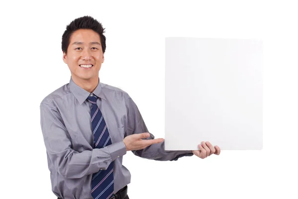 Asian Businessman Holding Blank Sign — Stock Photo, Image