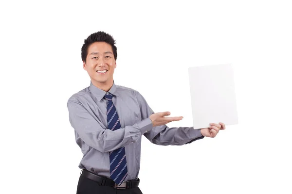 Asian Businessman Holding Blank Sign — Stock Photo, Image