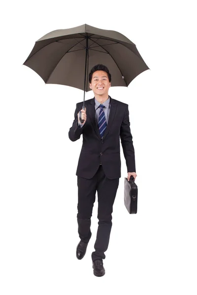 Jeune Homme Affaires Tenant Parapluie Noir Portefeuille — Photo