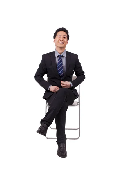 Alegre Hombre Negocios Sentado Postura —  Fotos de Stock