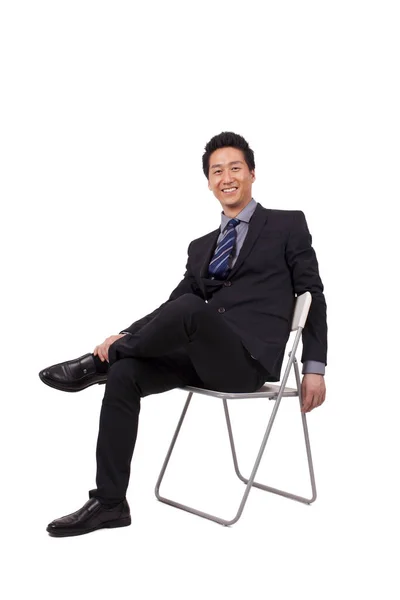 Empresário Alegre Sentado Postura — Fotografia de Stock