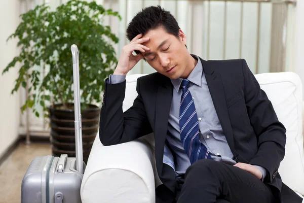 Businessman Resting Head Pile Boot — Stock Photo, Image